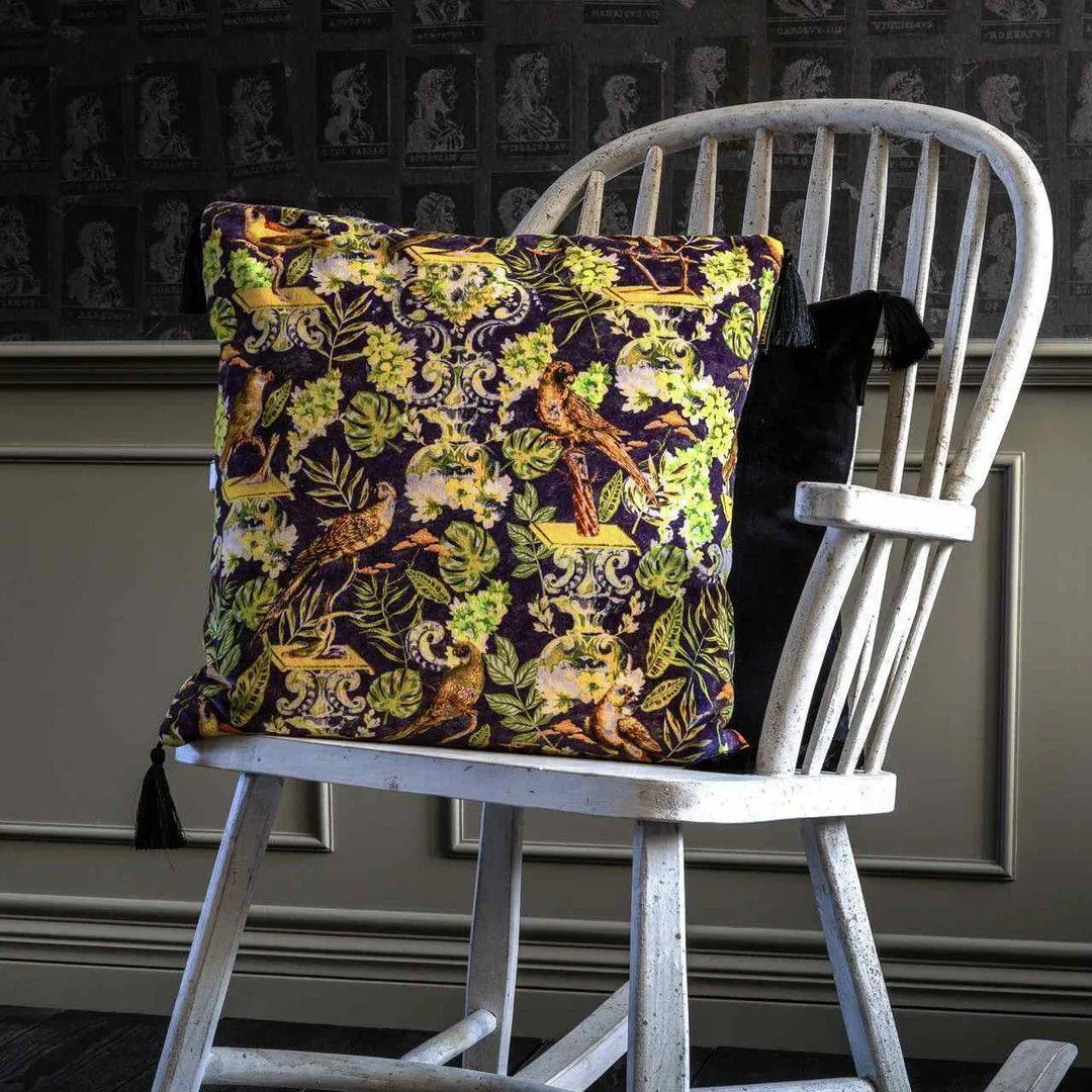 Manor Crest Embroidered Cushion - Velvet