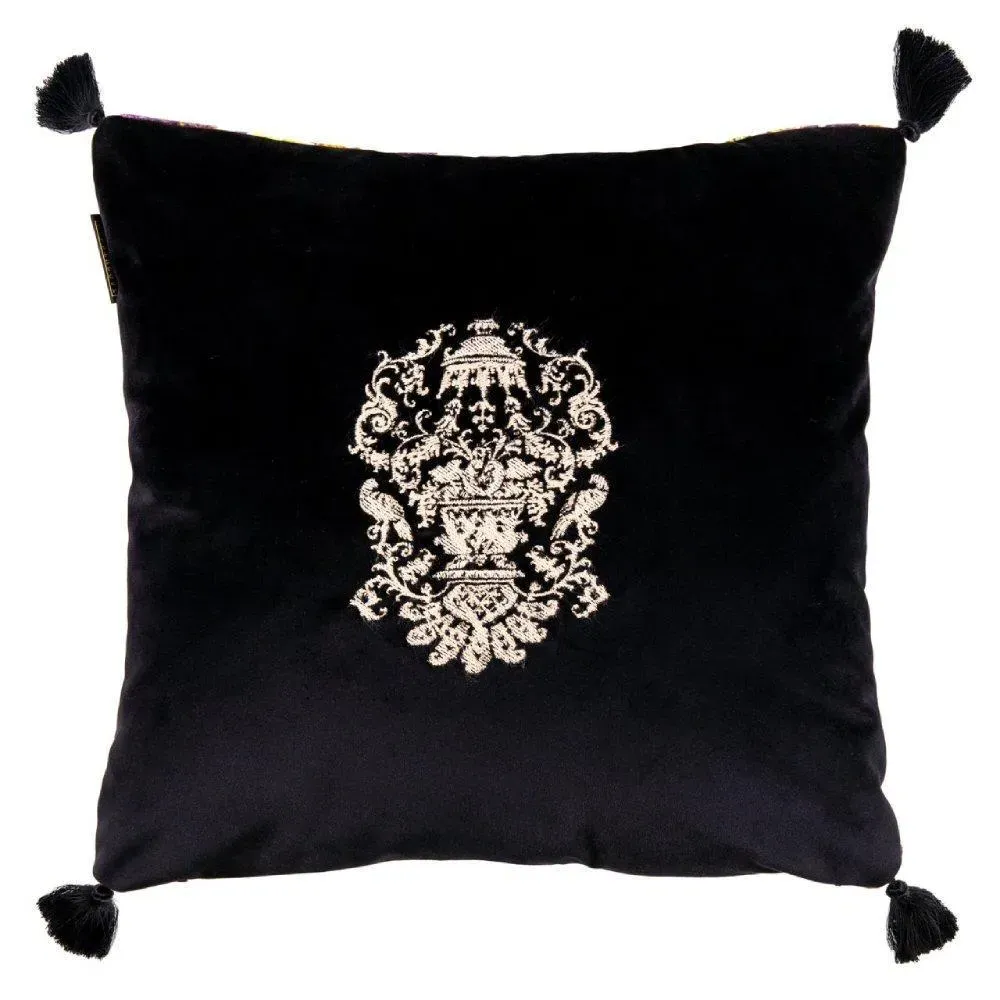 Manor Crest Embroidered Cushion - Velvet