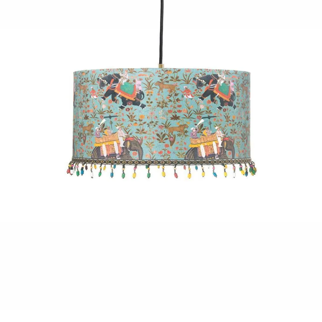 Medium Drum Pendant Lamp - Aquamarine, Linen