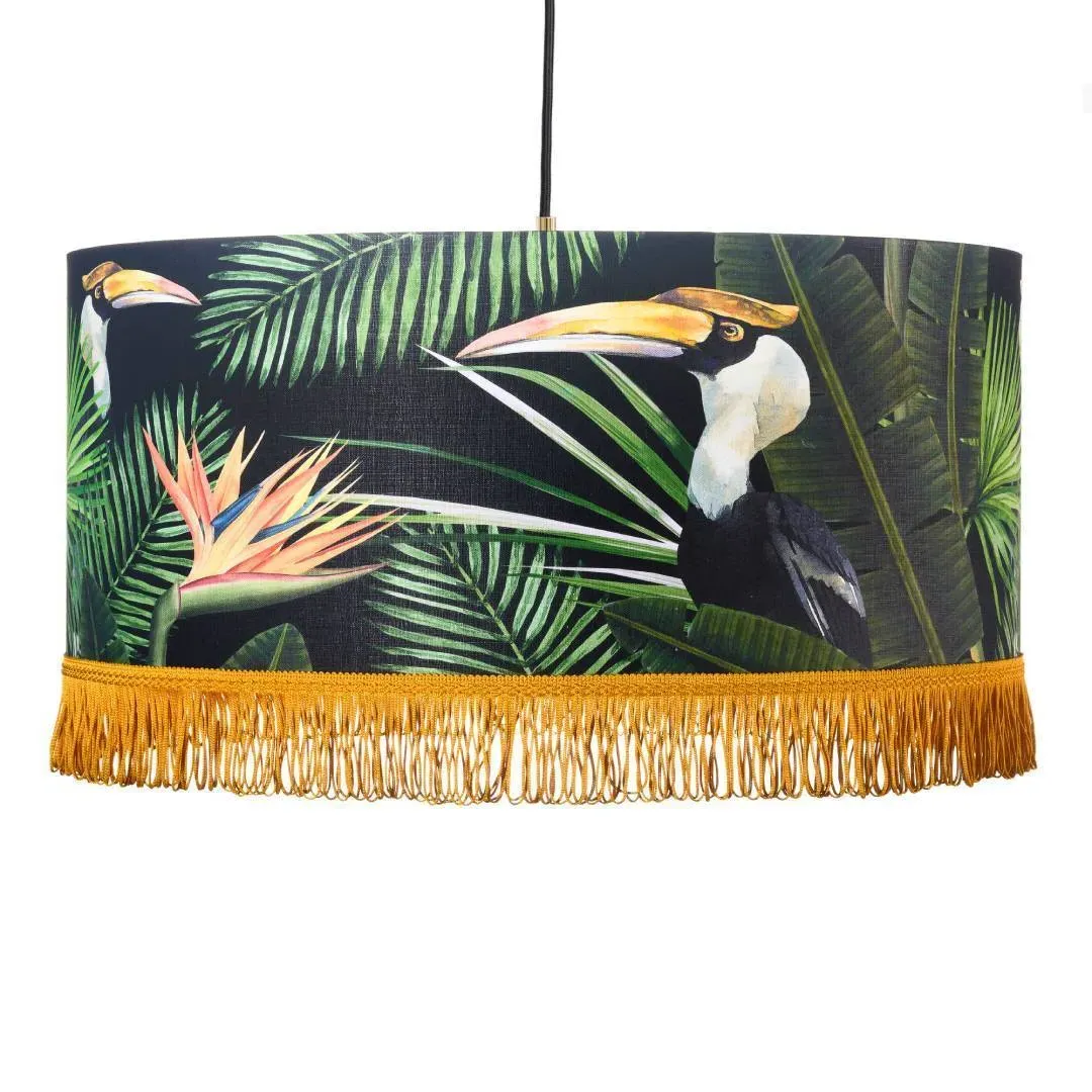 Medium Drum Pendant Lamp - Birds Paradise, Fabric