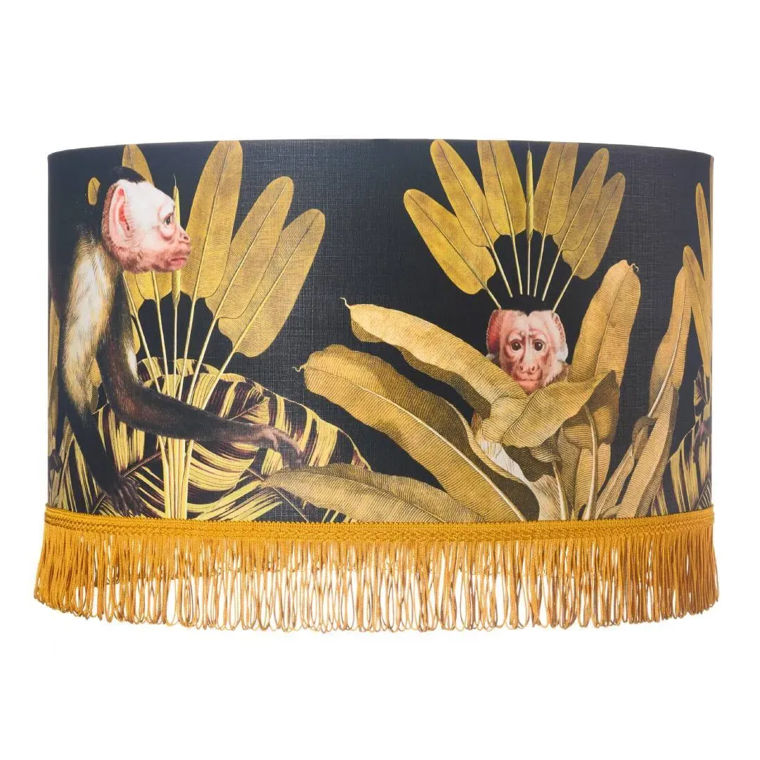 Medium Drum Pendant Lamp - Monkey Print, Linen image