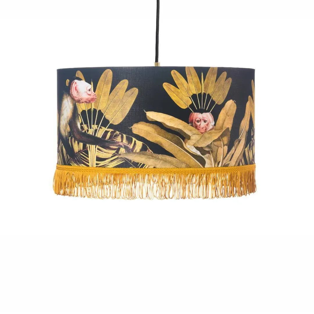 Medium Drum Pendant Lamp - Monkey Print, Linen