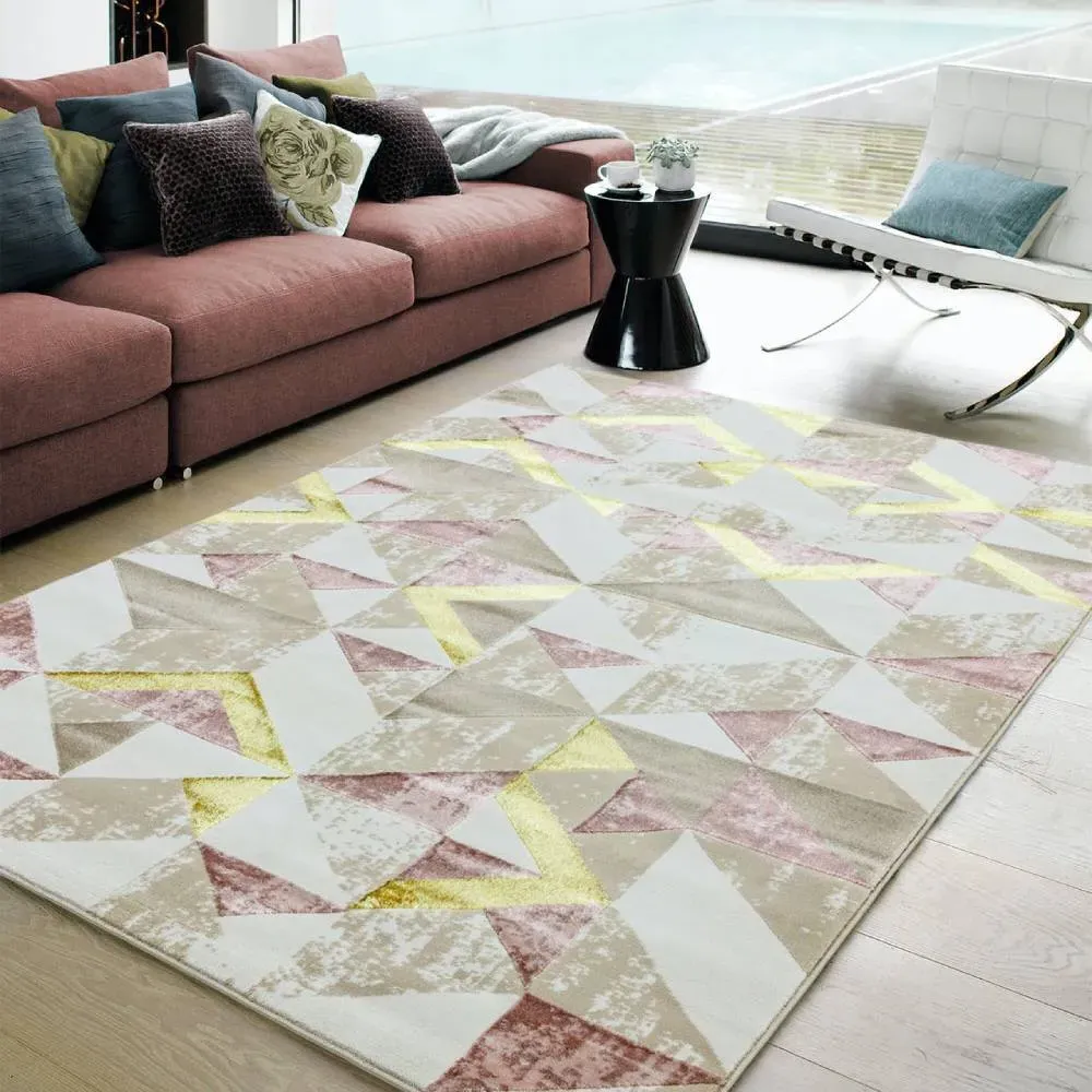 Medium Geometric Rug with Metallic Print - Pink image