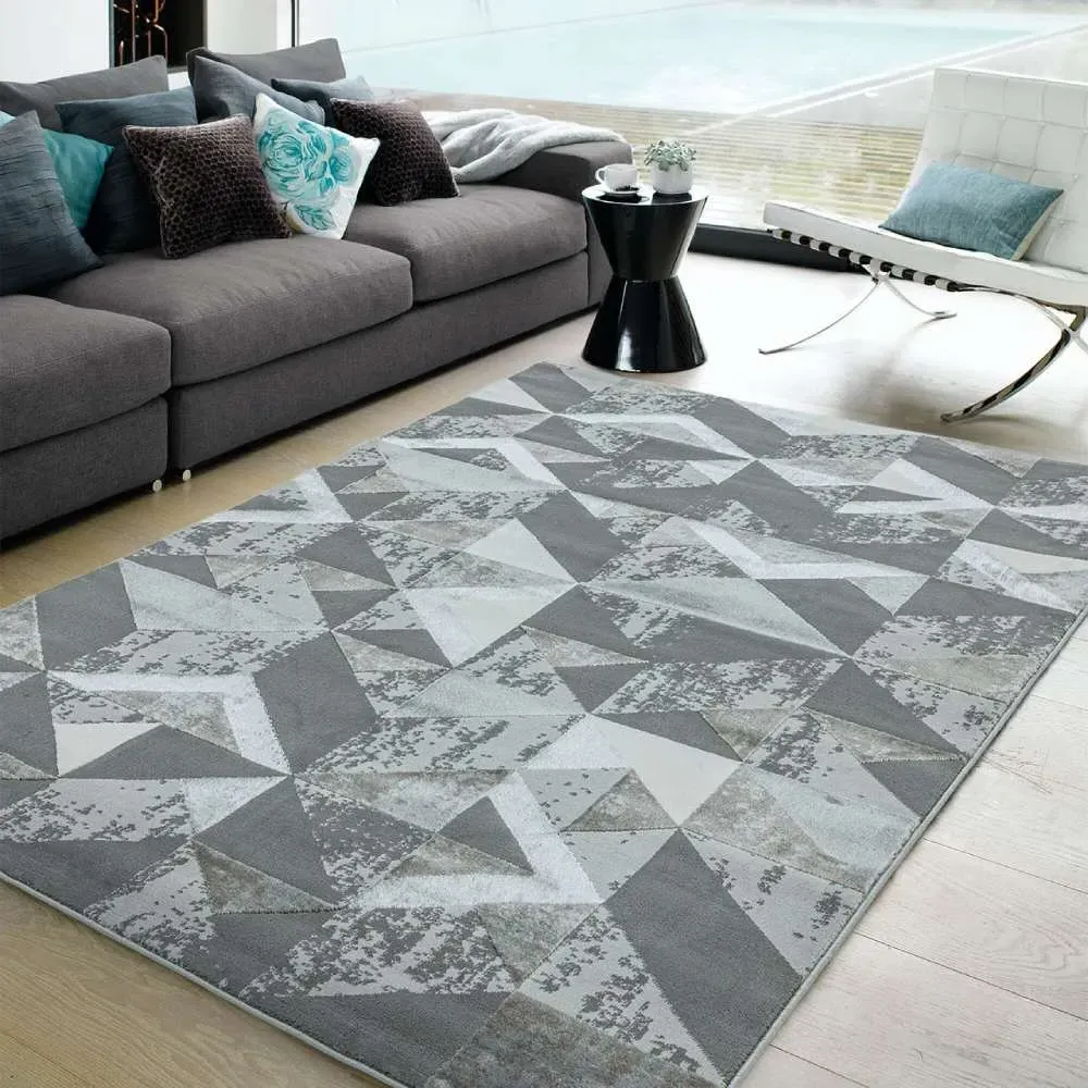 Medium Geometric Rug with Metallic Print - Silver