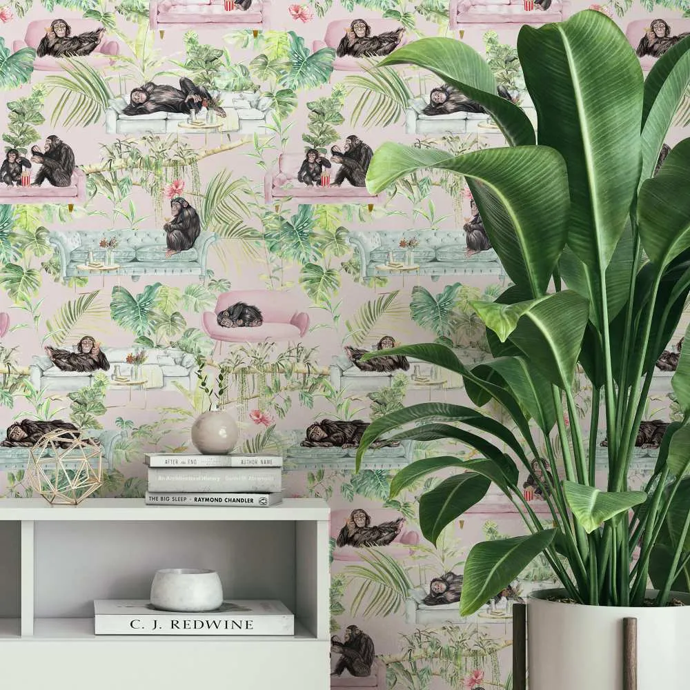 Monkey Business Wallpaper Roll - Pink image