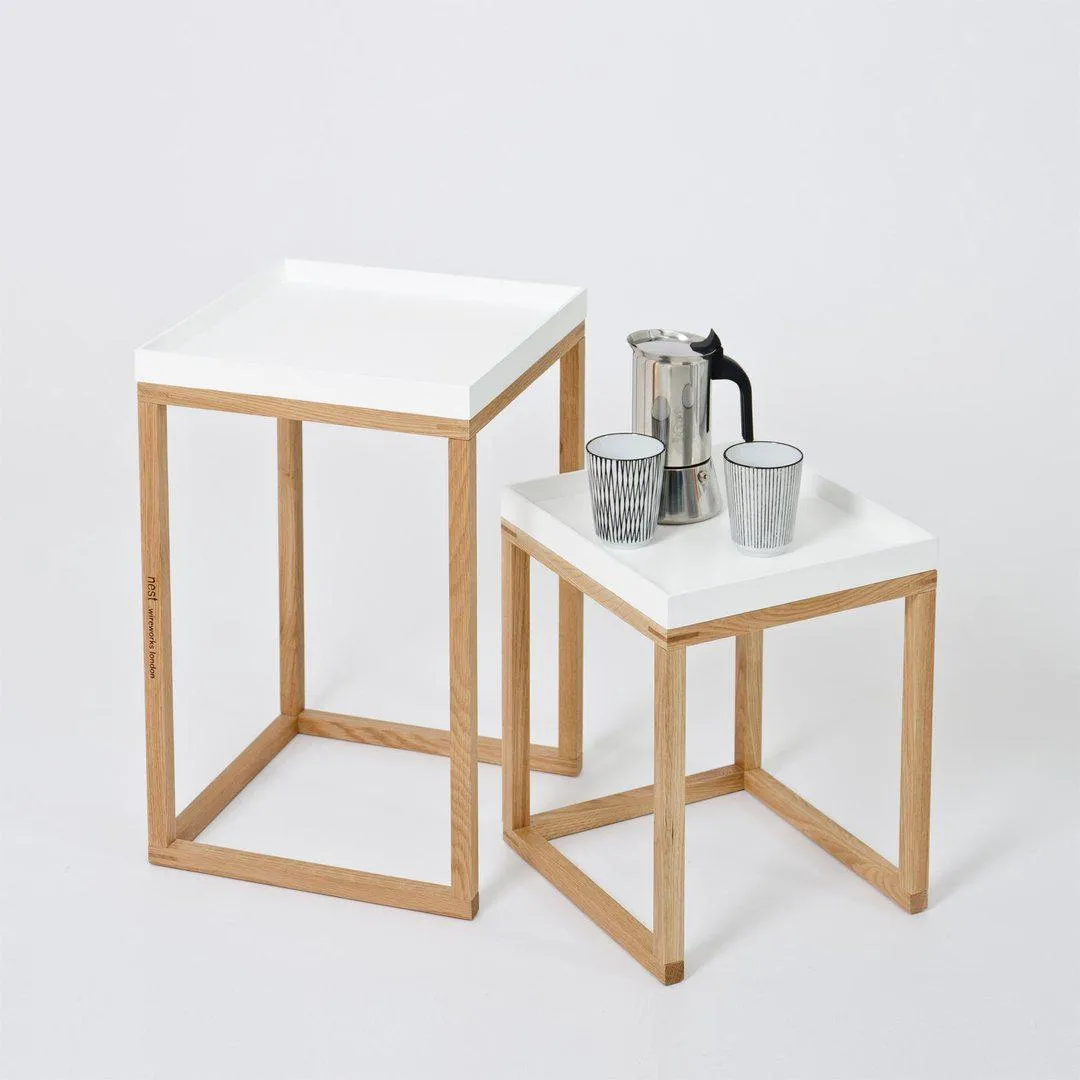 Nesting Side Tables Set - White, Oak