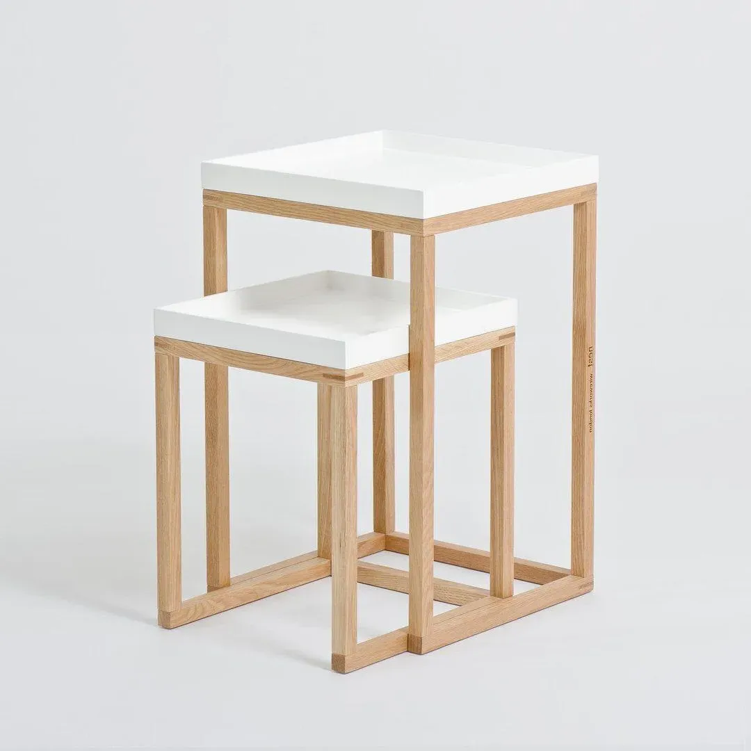 Nesting Side Tables Set - White, Oak