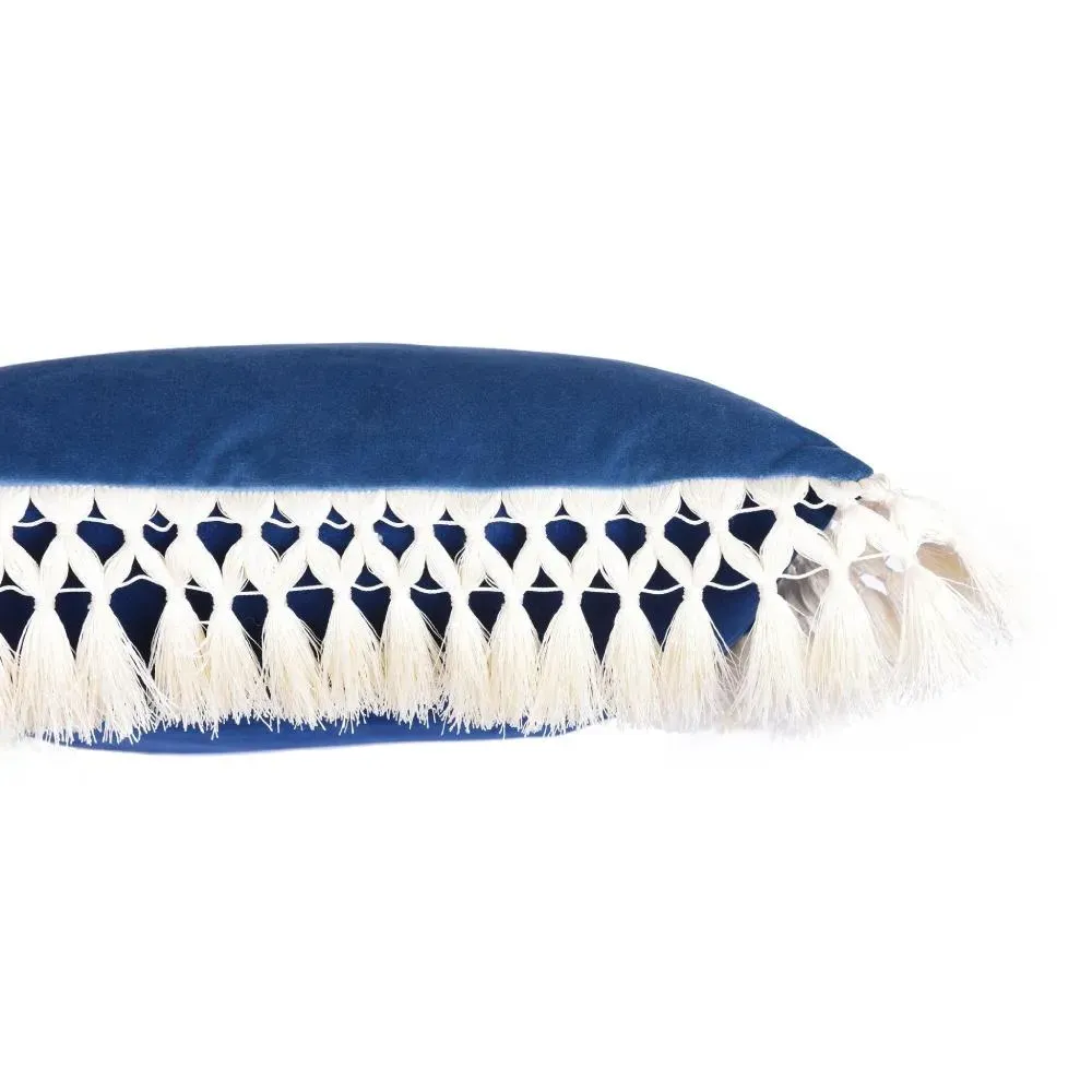 Oriental Cushion with Tassels - Blue, Velvet