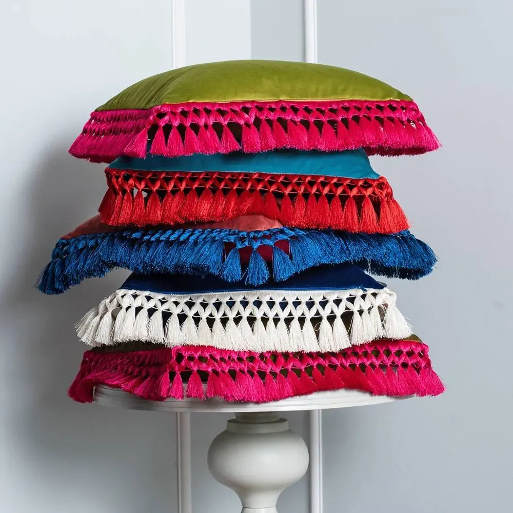 Oriental Cushion with Tassels - Blue, Velvet