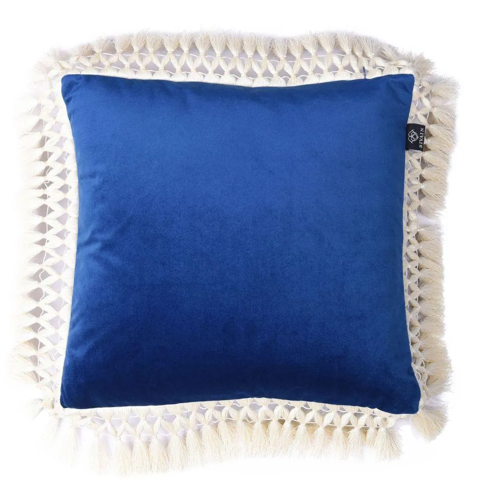 Oriental Cushion with Tassels - Blue, Velvet image