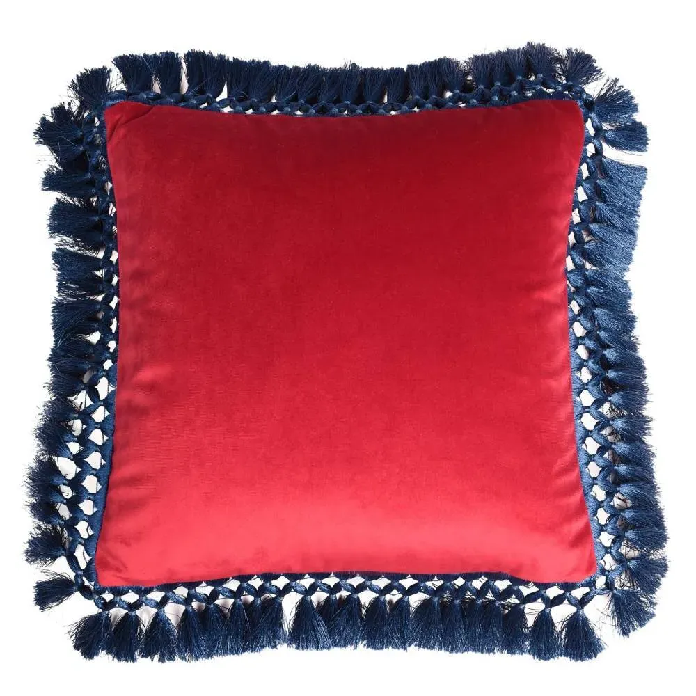 Oriental Cushion with Tassels - Ruby, Velvet