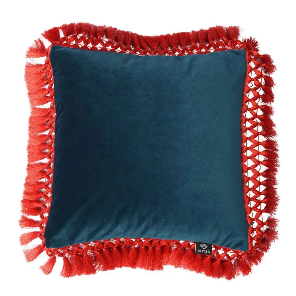 Oriental Cushion with Tassels - Teal, Velvet