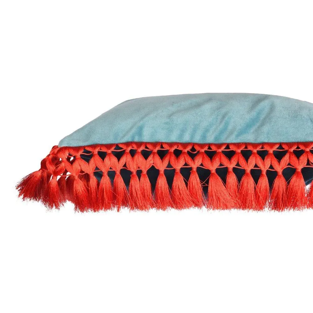Oriental Cushion with Tassels - Teal, Velvet