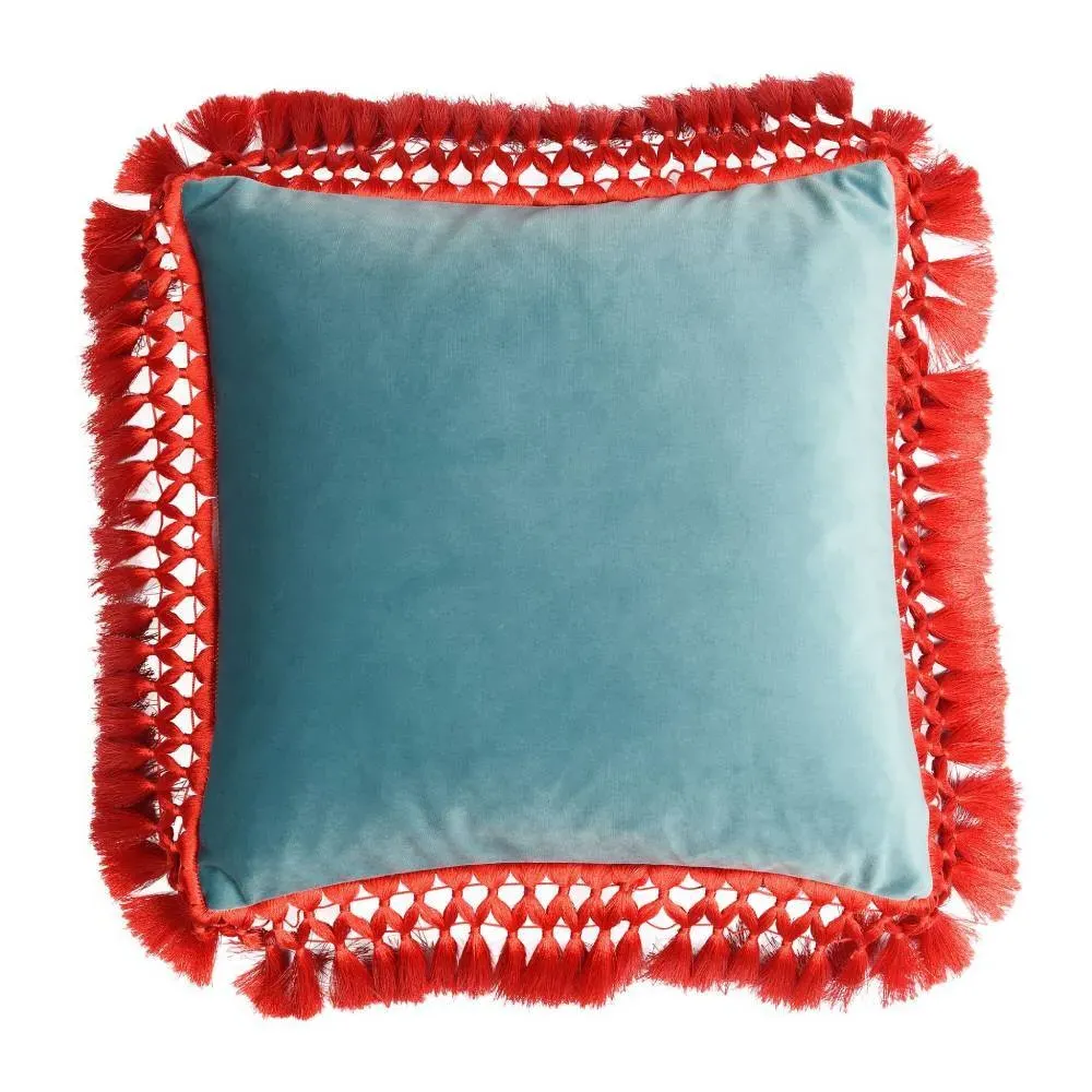 Oriental Cushion with Tassels - Teal, Velvet