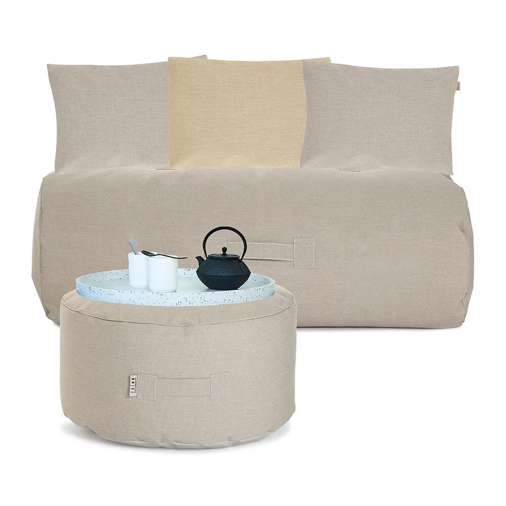 Outdoor Daybed Set with Pouffe - Beige image