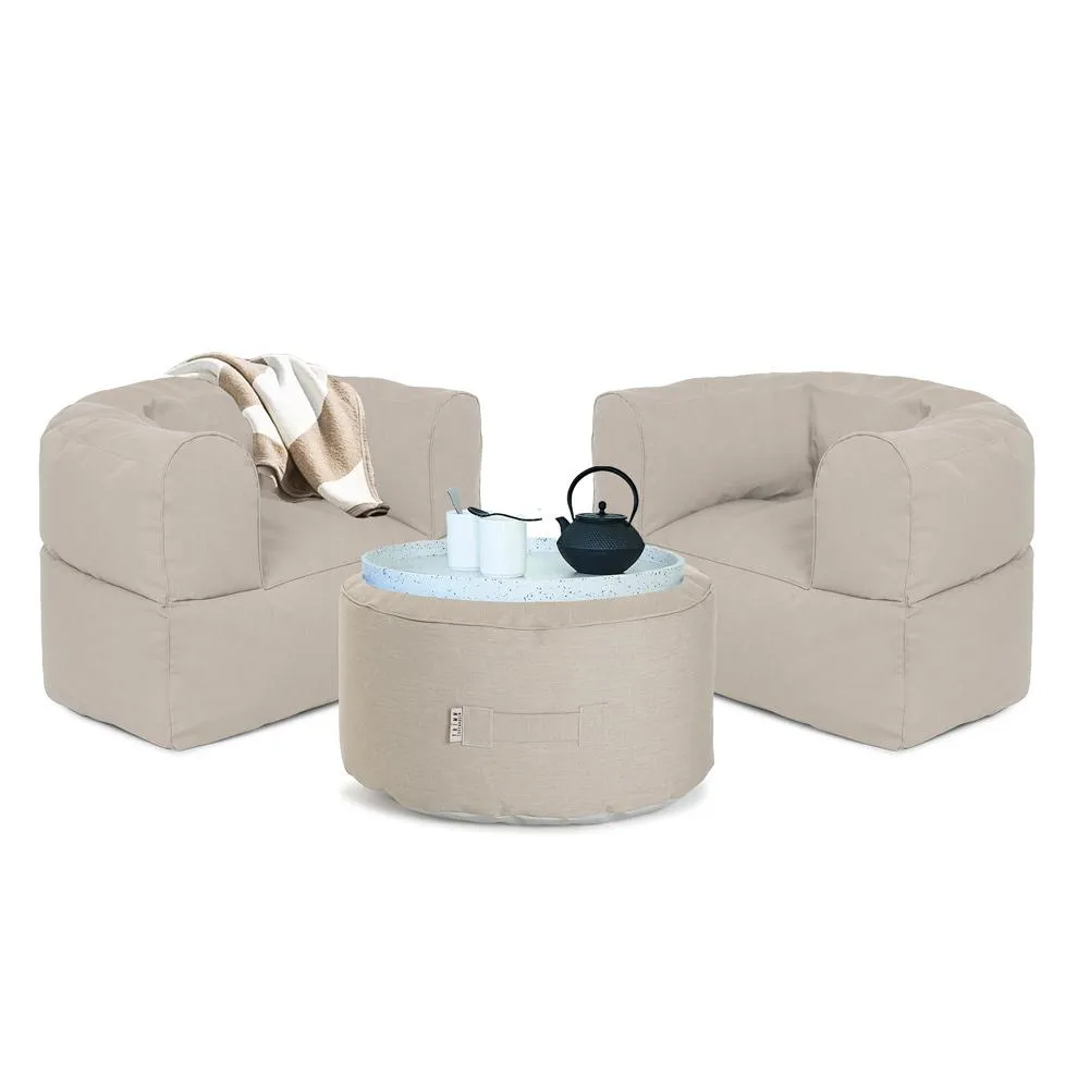 Outdoor Seating Set with Pouffe - Beige