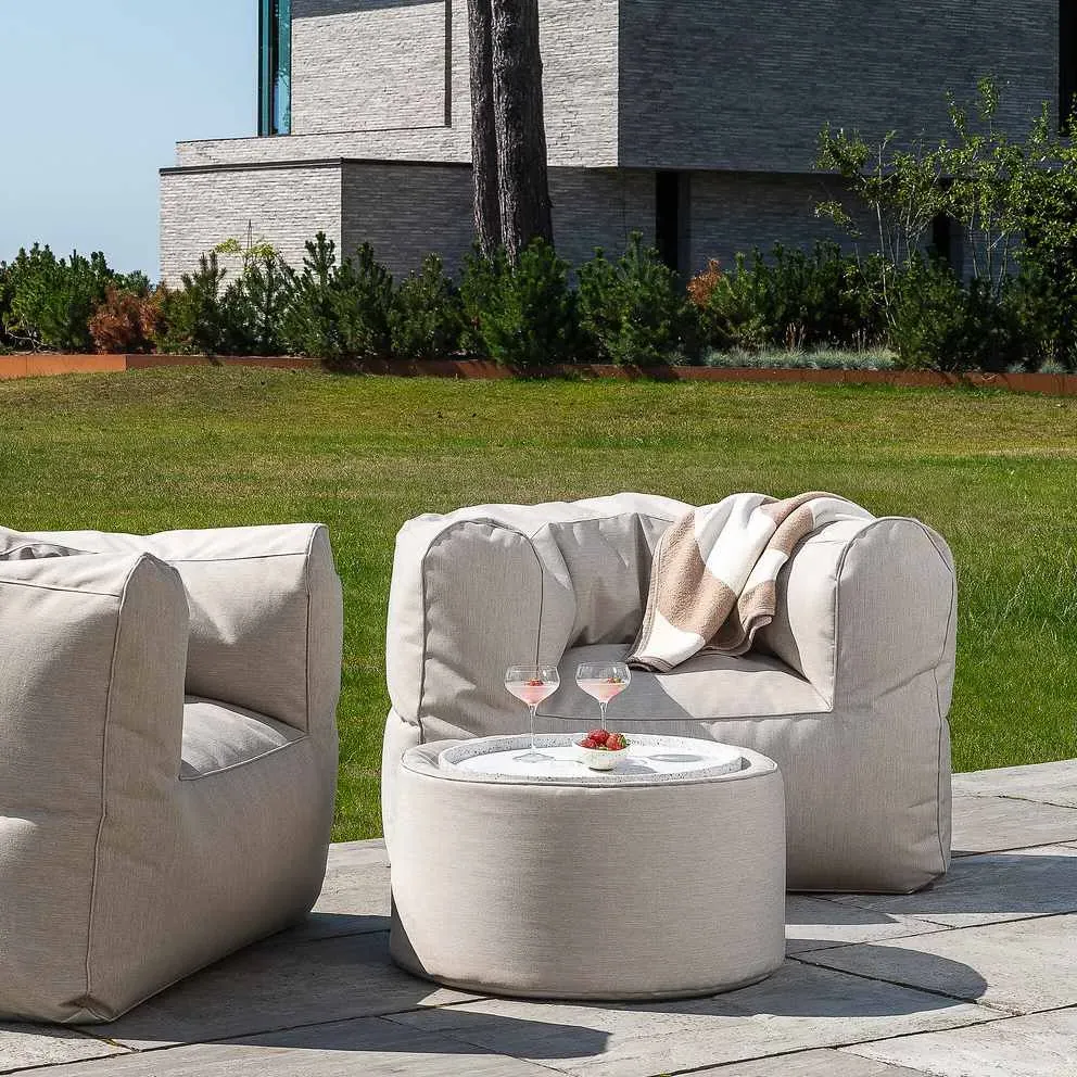 Outdoor Seating Set with Pouffe - Beige