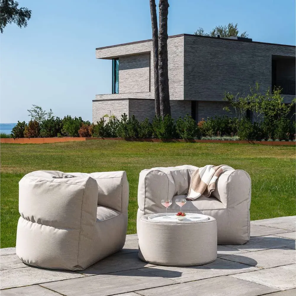 Outdoor Seating Set with Pouffe - Beige