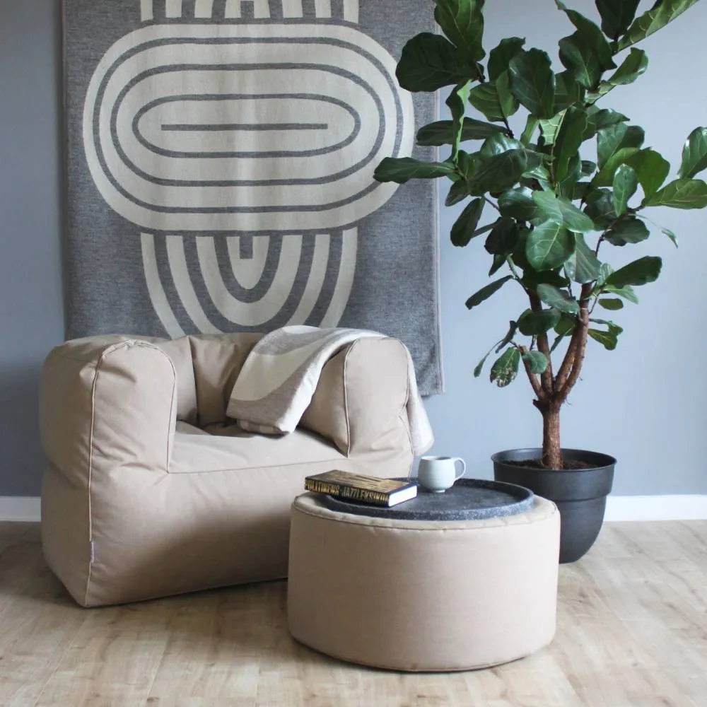 Outdoor Seating Set with Pouffe - Beige