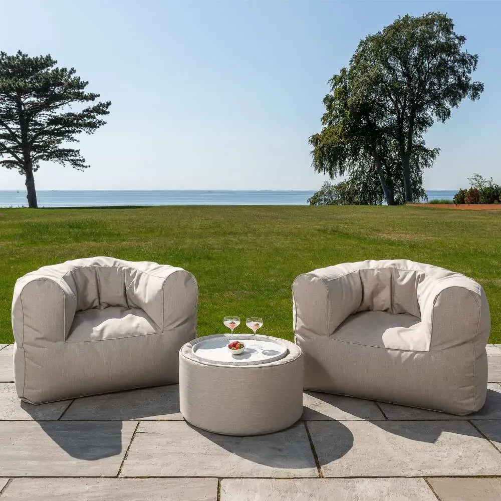 Outdoor Seating Set with Pouffe - Beige image