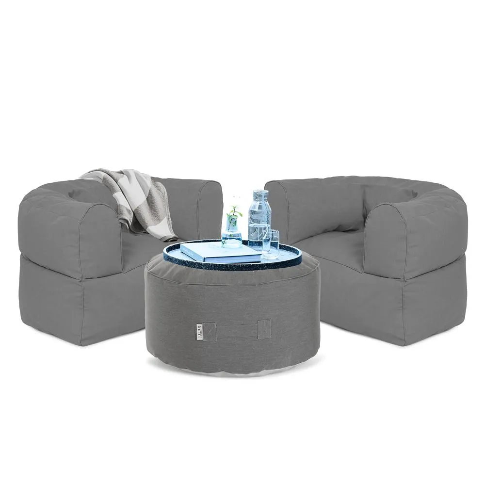 Outdoor Seating Set with Pouffe - Grey