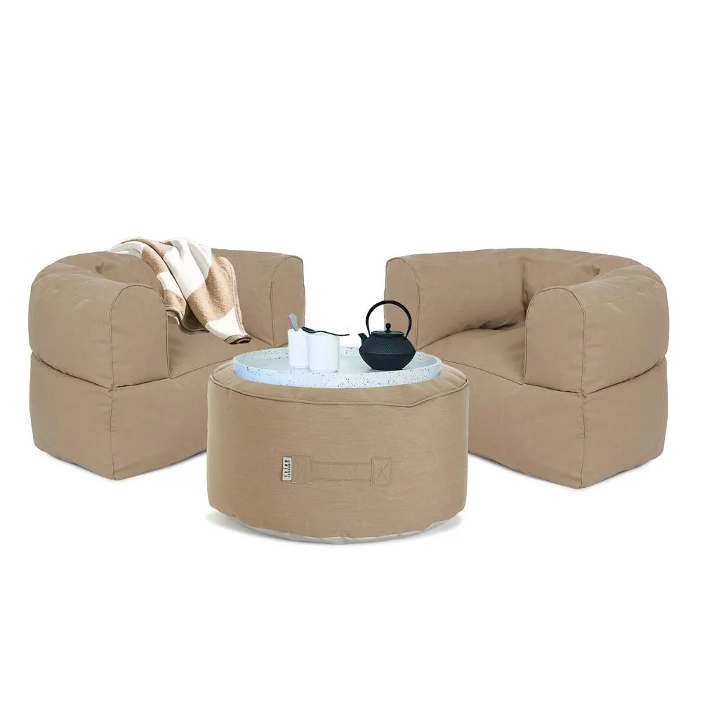 Outdoor Seating Set with Pouffe - Taupe