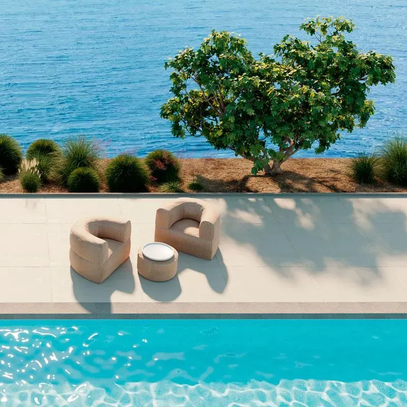 Outdoor Seating Set with Pouffe - Taupe