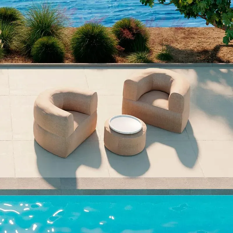 Outdoor Seating Set with Pouffe - Taupe