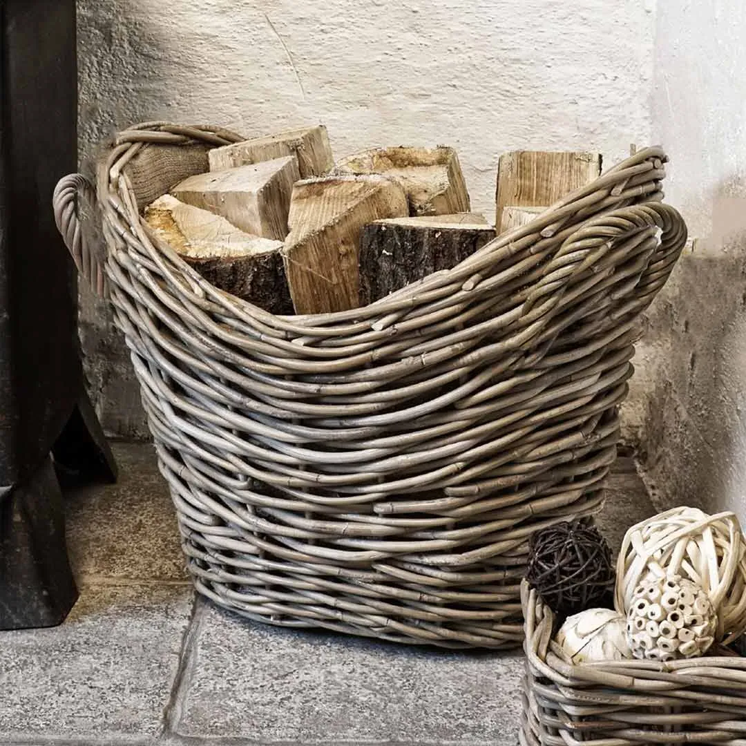 Oval Log Basket with Lining - Natural, Wicker