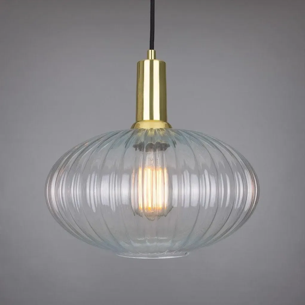 Oval Pendant Light with Reeded Glass - Brass image