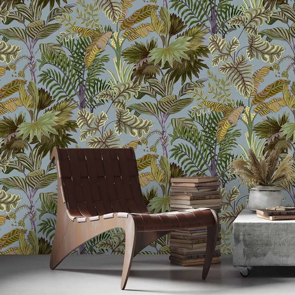 Palm Grove Wallpaper Roll - Dusk & Verdigris image