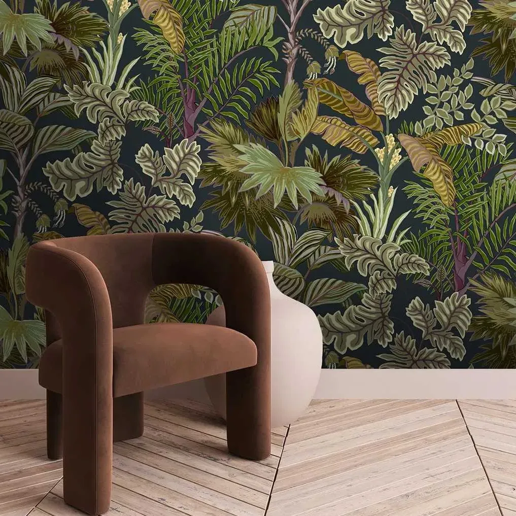 Palm Grove Wallpaper Roll - Midnight & Green