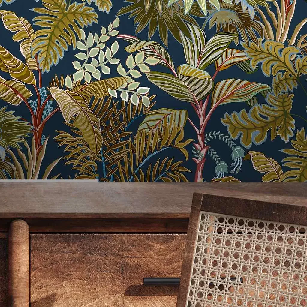 Palm Grove Wallpaper Roll - Navy & Olive image
