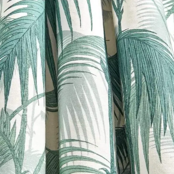 Palm Jungle Linen Fabric - Teal, Linen