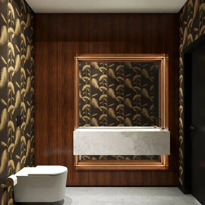 Palm Leaves Wallpaper Roll - Gold on Charcoal image