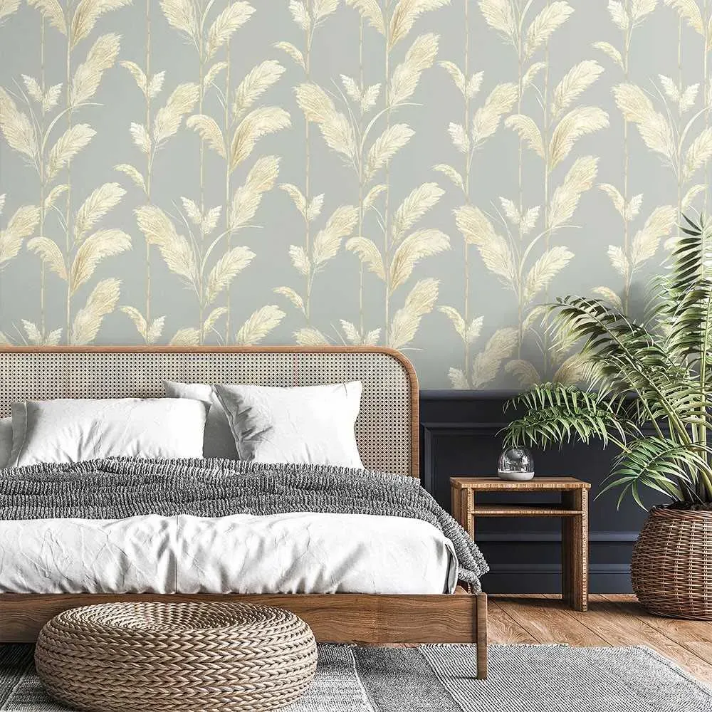 Pampas Grass Wallpaper Roll - Cornflower Blue image