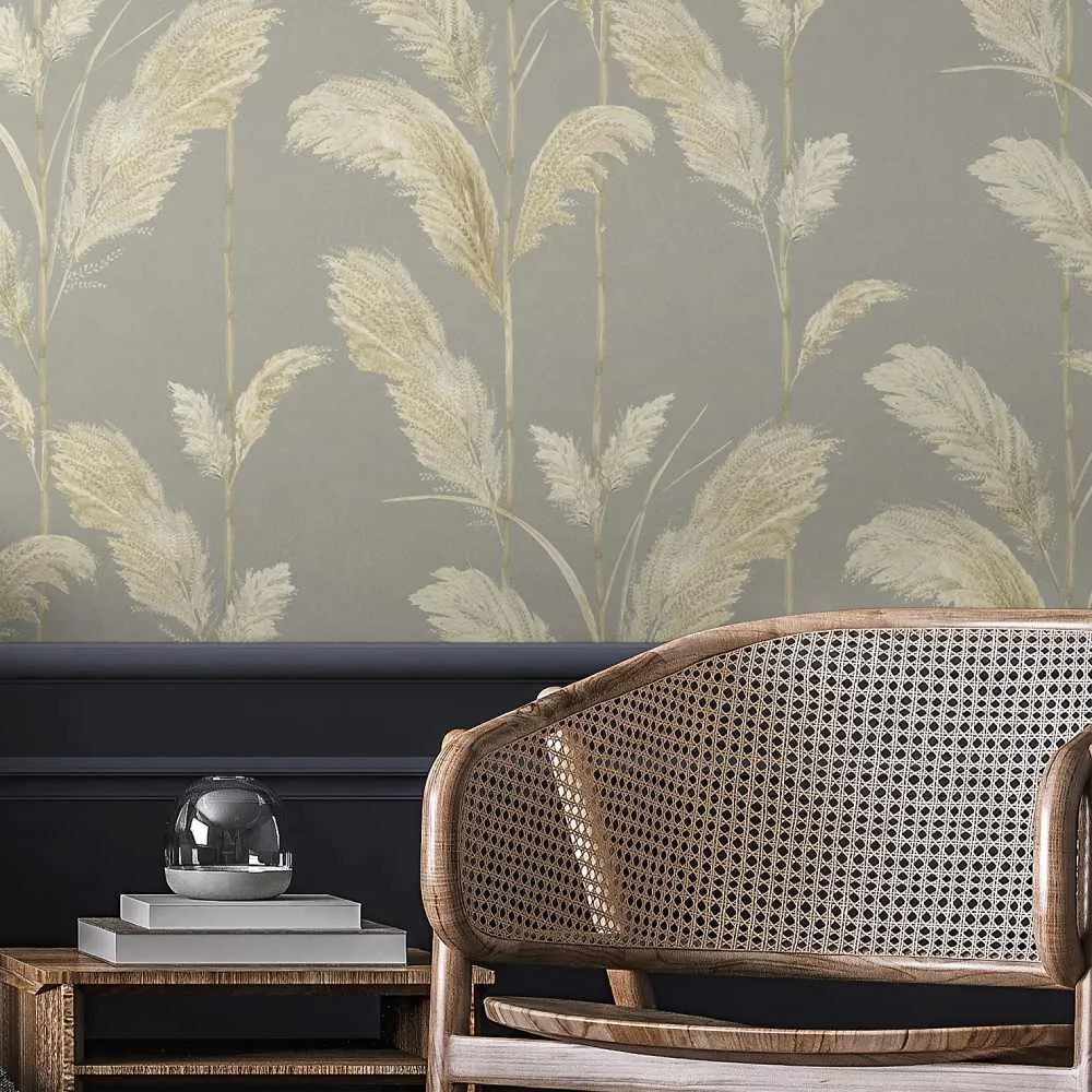 Pampas Grass Wallpaper Roll - Neutral Grey