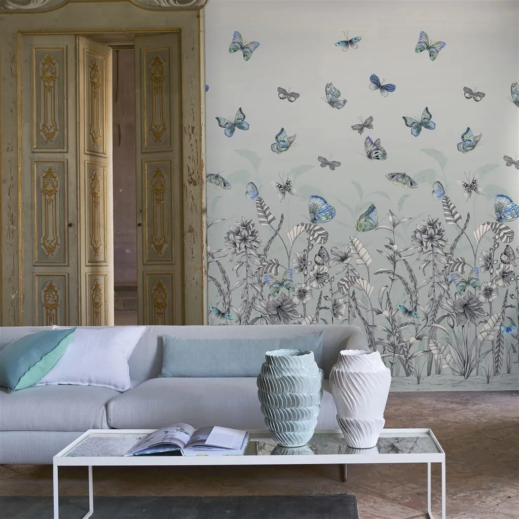 Papillons Wallpaper Roll - Eau De Nil, Paper