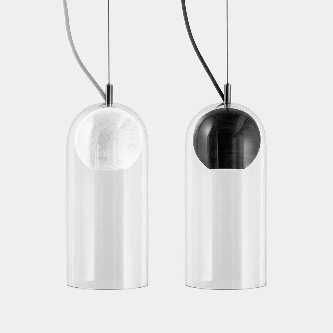 Pendant Lamp with Glass Dome - Black, Ash Wood image