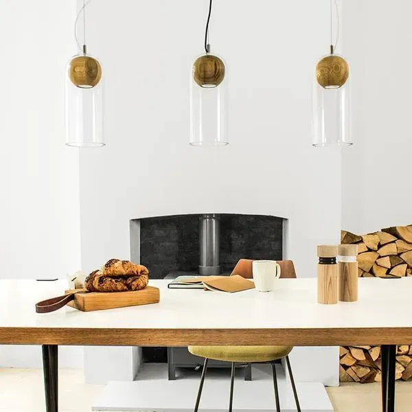 Pendant Lamp with Glass Dome - Oak