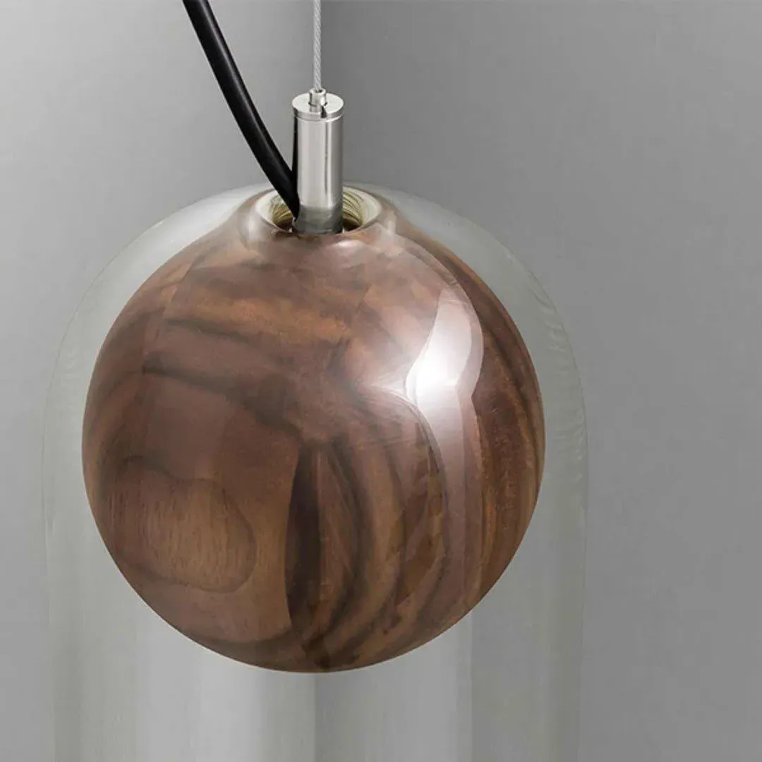 Pendant Lamp with Glass Dome - Oak