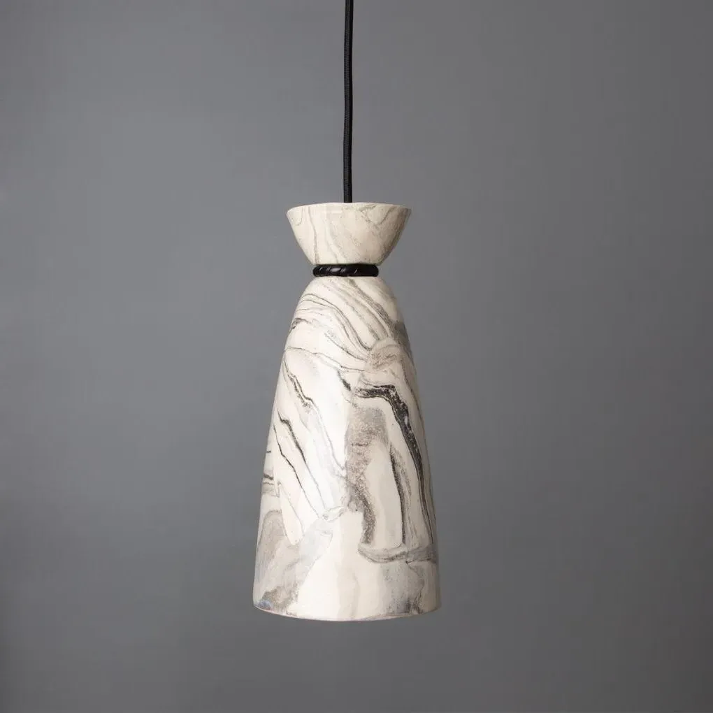 Pendant Light with Twisted Ring - Marbled, Ceramic image