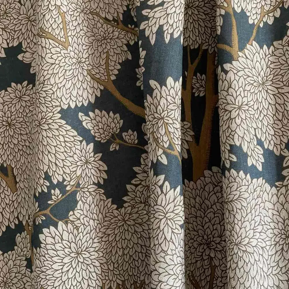 Pure Linen Fabric - Navy and Ochre, Linen image