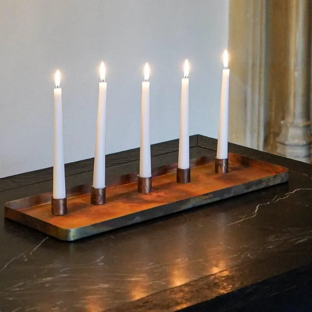 Rectangular Centrepiece with Candle Holders - Copper
