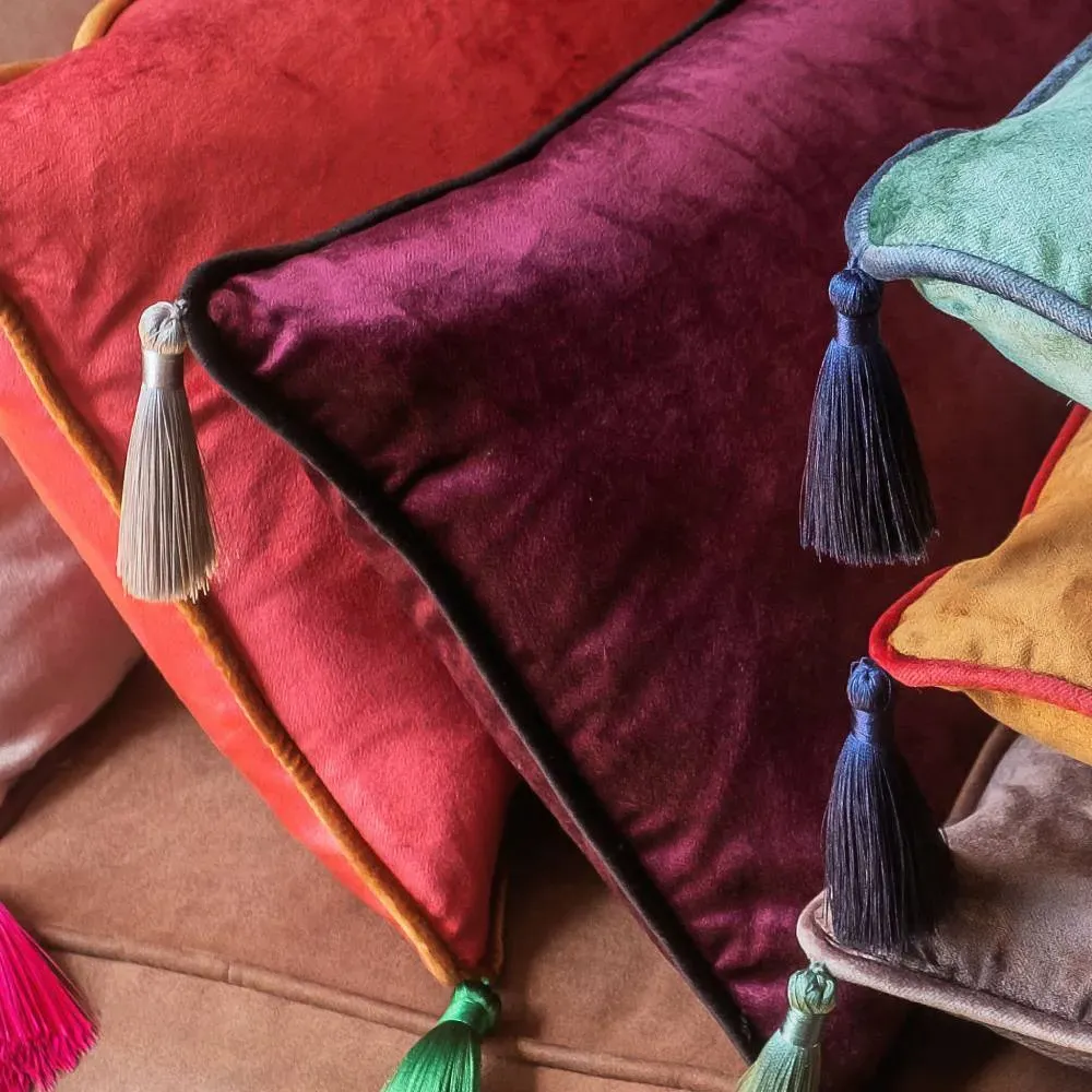 Rectangular Cushion with Tassels - Purple, Velvet
