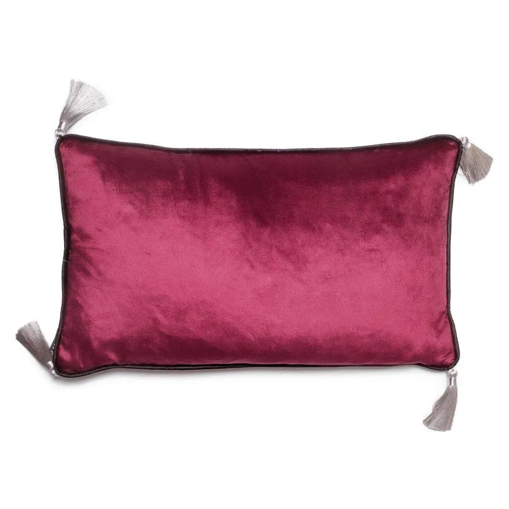Rectangular Cushion with Tassels - Purple, Velvet image