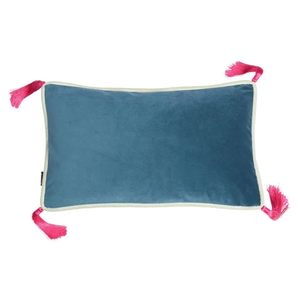 Rectangular Cushion with Tassels - Teal, Velvet