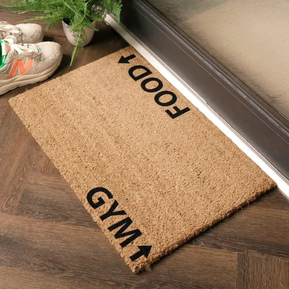 Rectangular Doormat with Typography - Black, Coir