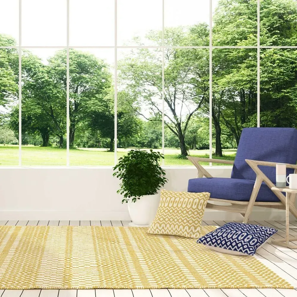 Reversible Geometric Outdoor Rug - Mustard