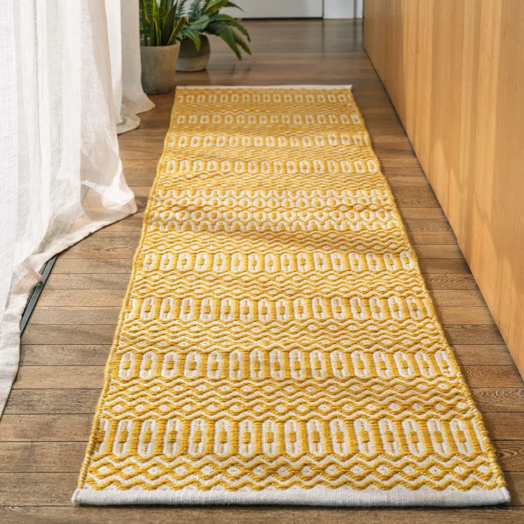 Reversible Geometric Runner Rug - Mustard